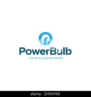 flat PowerBulb lamp stun electric logo design Stock Vector
