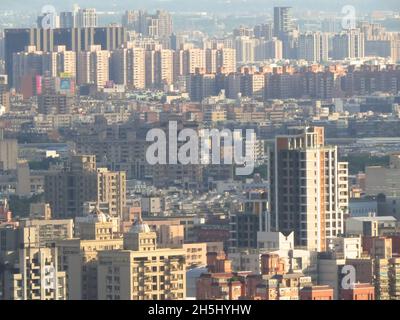 Aerial view of the cityscape of Taoyuan City in Taiwan with skyscrapers and high-rise buildings Stock Photo