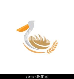 vector design. logo created from combination of pelican and bread logo concept. Stock Vector