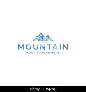 minimalist MOUNTAIN silhouette tree Logo design Stock Vector