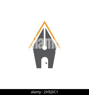 vector design. logo created from combination of pen and house logo. Stock Vector