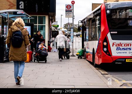 Kingston Upon Thames London England UK November 5 2021, Passengers Queuing And Waiting  to Board A Public Transport Bus Service Stock Photo