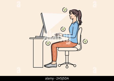 Correct posture sitting online in front of computer