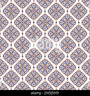 Blue and orange ornamental seamless pattern. Vintage elements. Ornament. Traditional, Ethnic, Turkish, Indian motifs. Great for fabric and textile, wallpaper, packaging or any desired idea.  Stock Vector