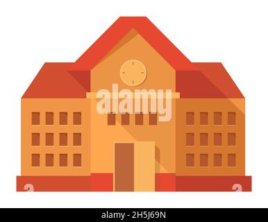 Orange school building. Architecture object in flat style. Stock Vector