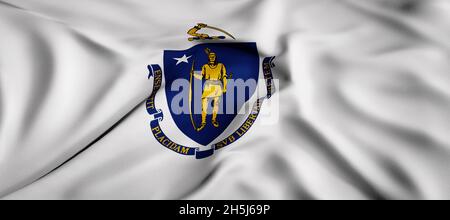 Waving flag concept. National flag of the US State of Massachusetts. Waving background. 3D rendering. Stock Photo