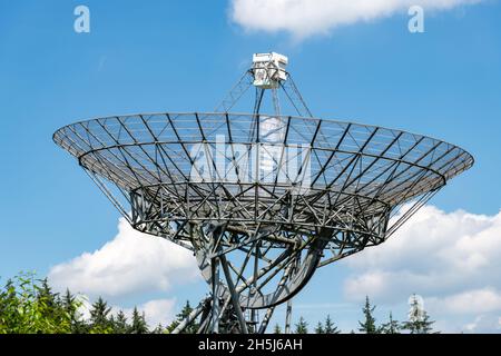 Westerbork, The Netherlands-July 2021; Close up of the dish of Westerbork Synthesis Radio Telescope (WSRT) deployed in linear array Stock Photo