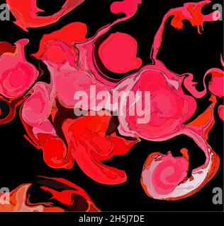 background with black and red elements, abstract red spots, overflow of paint Stock Vector