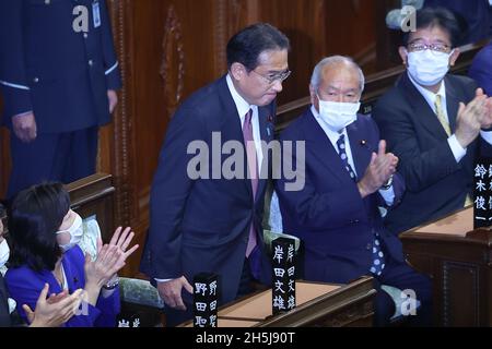 Tokyo, Japan. 10th Nov, 2021. Fumio Kishida, president of the Liberal Democratic Party(LDP), is elected as the 101st prime minister. Tokyo, Japan. The decision is made official by a parliamentary vote at a plenary session of the House of Representatives held at the National Diet Building. on October 4, 2021 in Tokyo, Japan. (Photo by Kazuki Oishi/Sipa USA) Credit: Sipa USA/Alamy Live News Stock Photo