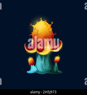 Fantasy magic octopus mushroom with tentacles. Toxic vector luminous fungus with suckers on cap and palps. Unusual fairy tale ui game asset, Natural g Stock Vector