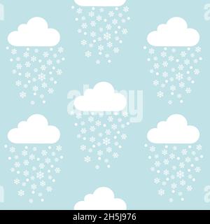 Cartoon clouds with snowflakes seamless background Stock Vector