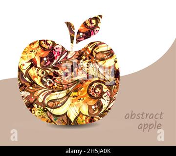 Vector illustration of an apple with a pattern, isolated art object Stock Vector