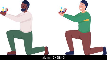 Man asking for marriage semi flat color vector character set Stock Vector