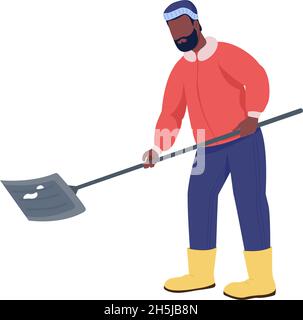 Man shoveling snow semi flat color vector character Stock Vector