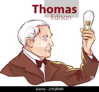 Thomas Alva Edison is Holding Lamp in His Hand stock illustration Stock Vector