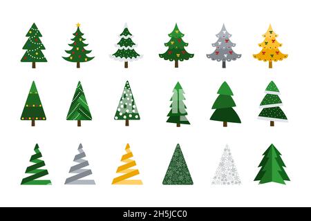 Christmas. Set of Christmas trees with festive decoration. Vector illustration Stock Photo