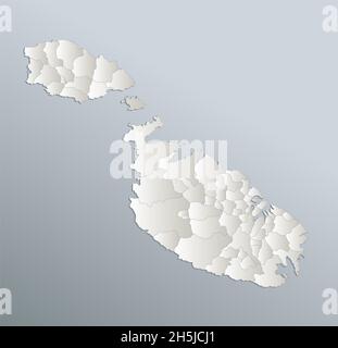 Malta map, administrative division, blue white card paper 3D, blank Stock Photo