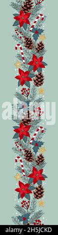 Lovely Christmas seamless pattern with branches, flowers and decoration, cute and festive background, great for textiles, wrapping, banners, wallpaper Stock Vector