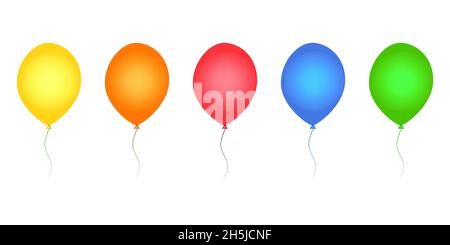 Colorful balloons set isolated on white background.Collection of yellow, orange, red, blue and green helium balloon.Flying round balloon design.Vector Stock Vector