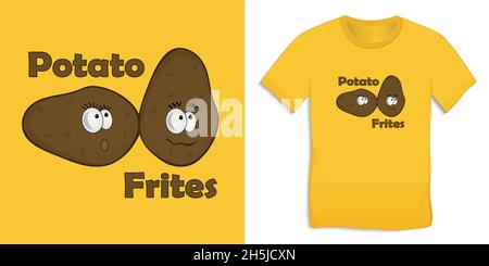 Potatos cartoon icon, t-shirt graphics design vector Stock Vector