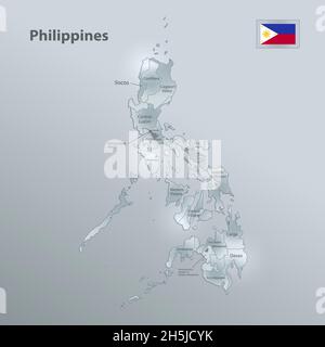 Philippines map and flag, administrative division, separates regions and names, design glass card 3D vector Stock Vector
