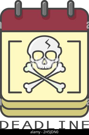 Calendar with skull and crossbones. Deadline concept. Flat style illustration. Isolated on white background. Stock Vector