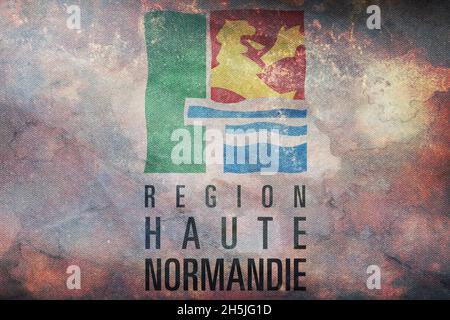 flag of former Region of Haute Normandie, France at cloudy sky background  on sunset, panoramic view. French travel and patriot concept. copy space f  Stock Photo - Alamy