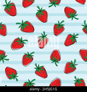 Strawberry doodle seamless pattern. Digital Illustration Background Stock Vector