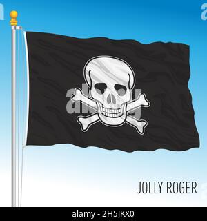 Jolly Roger Pirate flag, vector illustration Stock Vector