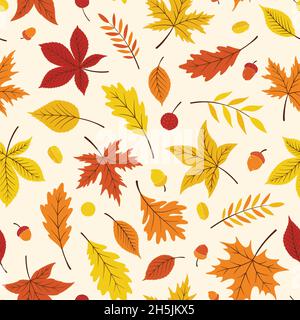 Autumn leaves seamless pattern. Digital Illustration background. Stock Vector