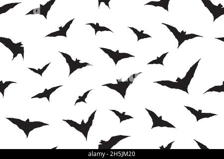 Bats flying silhouette seamless pattern. Digital Illustration Background. Stock Vector