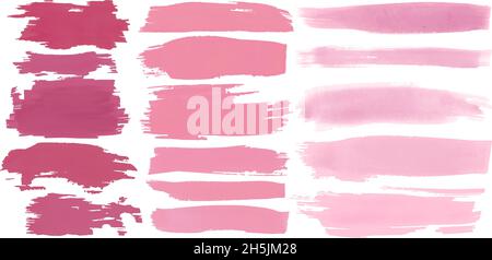 Watercolor Pastel Brushes Design. Graphic Strokes Set. Vector Traced Smears. Dirty Brushes Pink. Stripes Background. Stock Vector