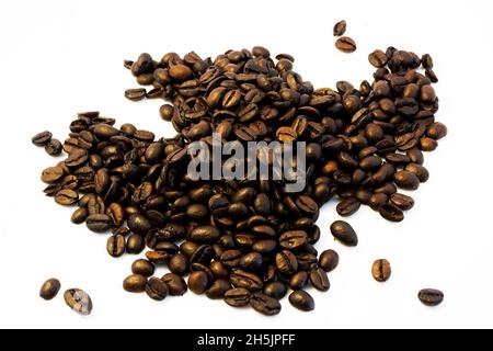 Coffee beans raw close up photo isolated on white background Stock Photo