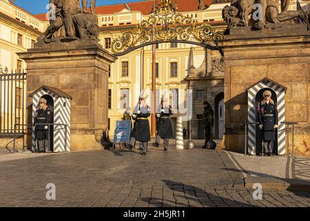 Prague, Czech Republic -January 15, 2020: Changing of the guard at Prague Castle, Czech Republic. Stock Photo