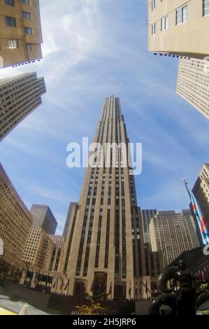 NEW YORK CITY - September 02: Grand Angular view over the Rockefeller plaza Stock Photo