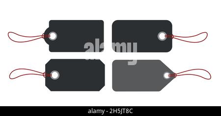 Blank price tags or sale shopping labels set with rope. Colourful tags on transparent Stock Vector