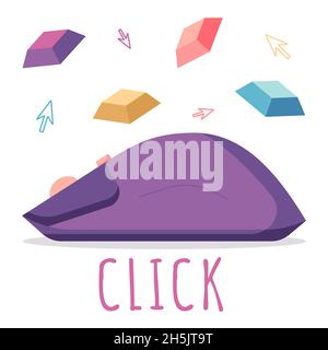Card concept template of mouse clicker and keyboard buttons in a flat style, isolated on a white background.  Stock Vector
