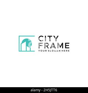 minimalist CITY FRAME building villa Logo design Stock Vector