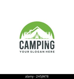 minimalist CAMPING mountain tree tent Logo design Stock Vector