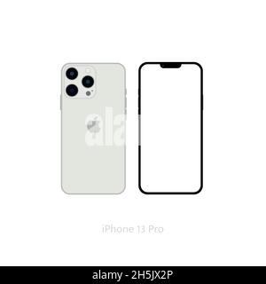 Realistic white iPhone 13 pro mockup, Smartphone vector white screen, iPhone mockup Stock Vector