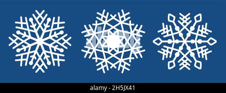 Simple design holiday snowflakes isolate on blue background. Vector illustration.  Stock Vector