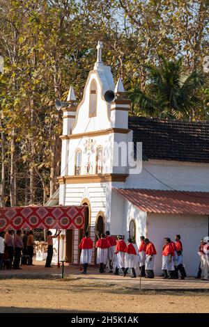 Service at Church of Saint Anthony in grounds of Cabo de Rama Fort, South Goa, India- Stock Photo
