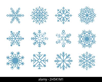 Flat design holiday snowflakes isolate on blue background. Vector illustration.  Stock Vector