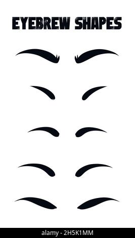 Eyebrows shapes Set. Eyebrow shapes. Various types of eyebrows. Makeup tips. Eyebrow shaping for women. Stock Vector