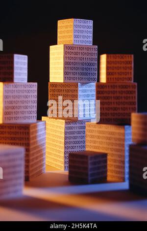 Stacked Blocks with Binary Code Stock Photo