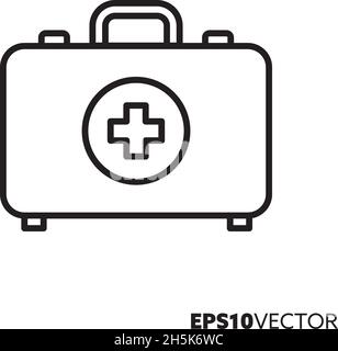 First aid kit line icon. Outline symbol of suitcase for medical emergencies. Health care and medicine concept flat vector illustration. Stock Vector