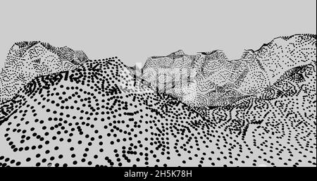 Landscape from black dots on a white background 3d illustration