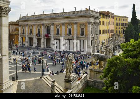 Square of Campidoglio on hill of Piazza Venezia, Roman Forum, designed by Michelangelo; Rome, Lazio, Italy Stock Photo