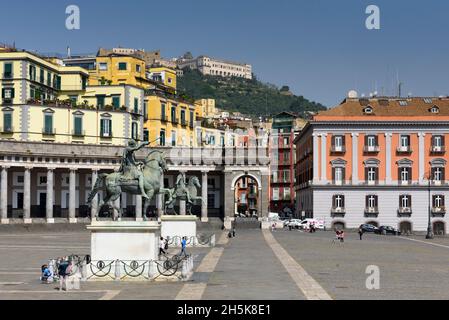 Naples.Naples.03.05.2018. equestrian statues of Carlos III and his son Ferdinand I in the plebiscite square of Naples Stock Photo