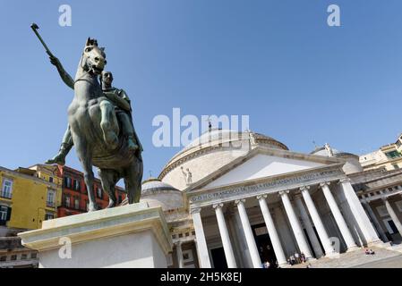 Naples.Naples.03.05.2018. equestrian statues of Carlos III and his son Ferdinand I in the plebiscite square of Naples Stock Photo